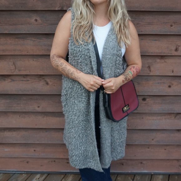 CLICHE Couture Knit Sweater Vest - Grey Knee Length and Hooded - Picture 5 of 6